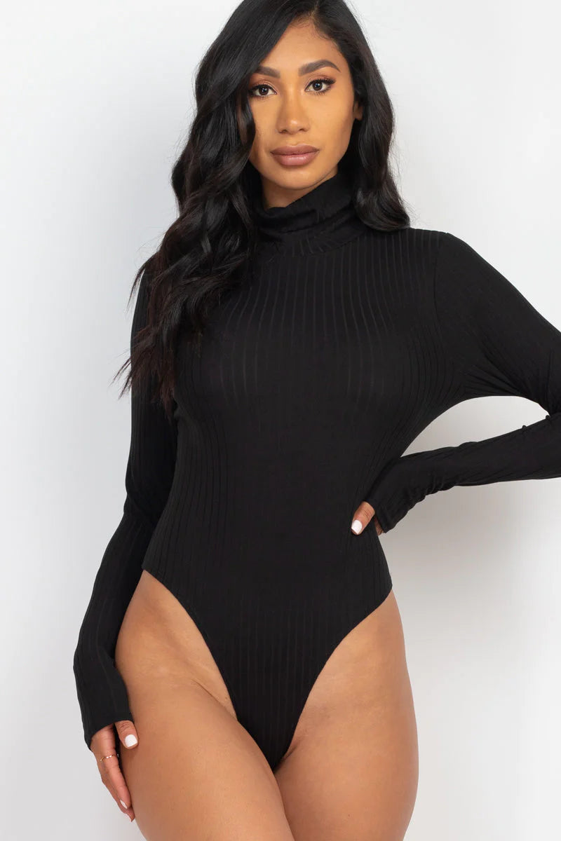 Ribbed Turtle Neck Long Sleeve Bodysuit (CAPELLA)