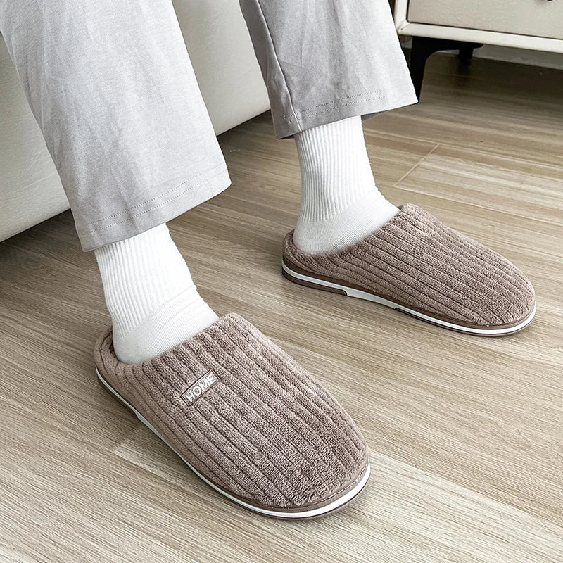 Solid Color Simple Cotton Slippers Winter Non-Slip Home Warm Plush Slippers Household Indoor Couple Women'S House Shoes