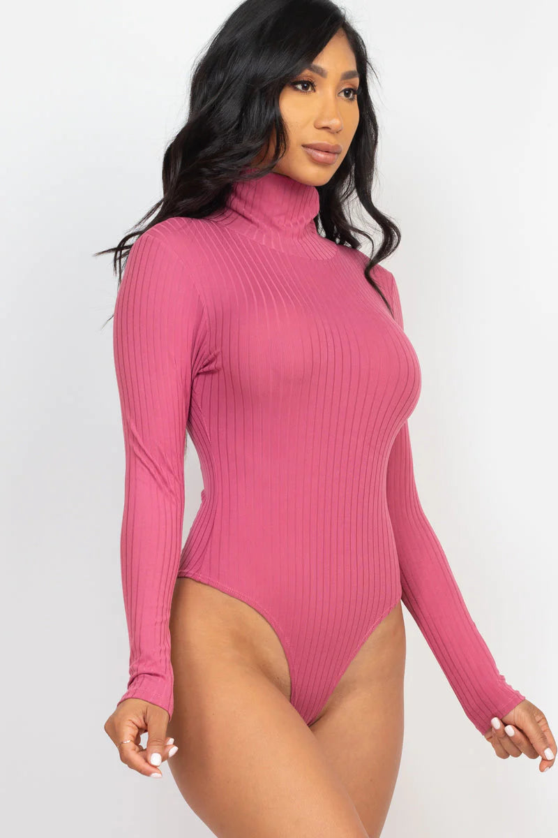 Ribbed Turtle Neck Long Sleeve Bodysuit (CAPELLA)