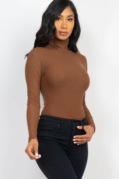 Ribbed Turtle Neck Long Sleeve Bodysuit (CAPELLA)