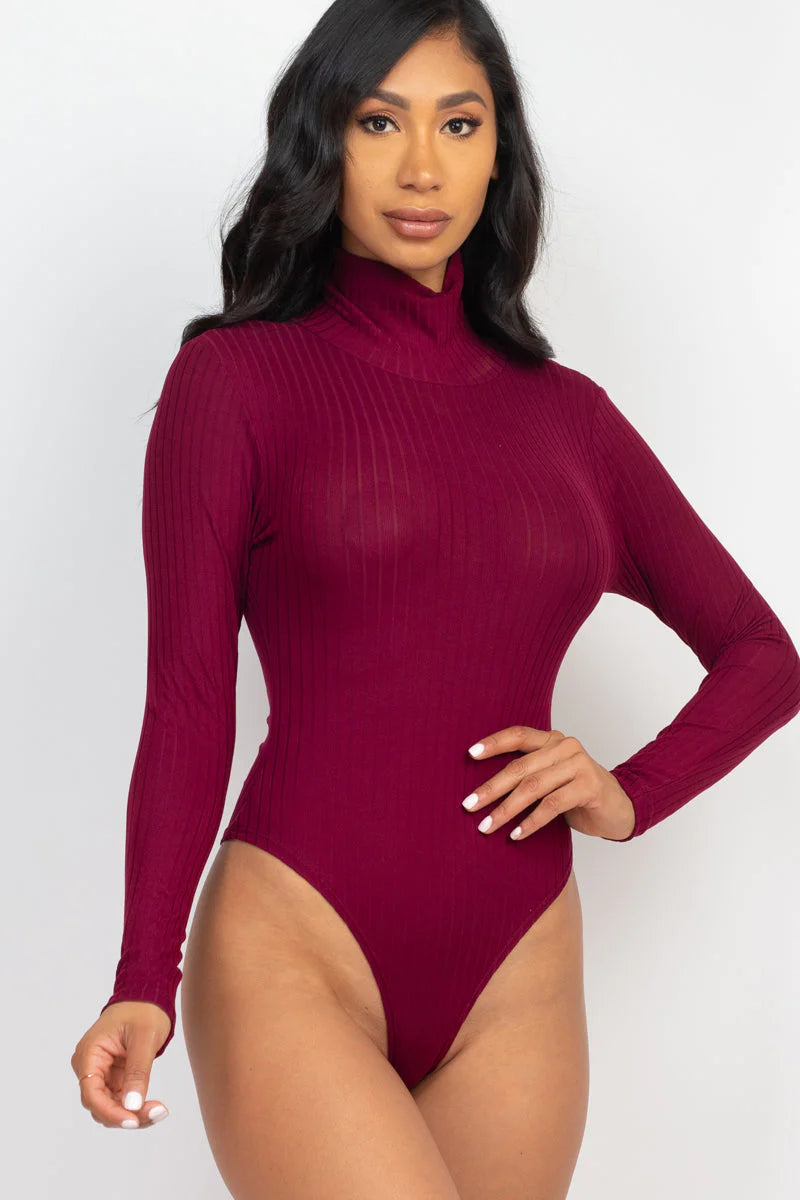 Ribbed Turtle Neck Long Sleeve Bodysuit (CAPELLA)