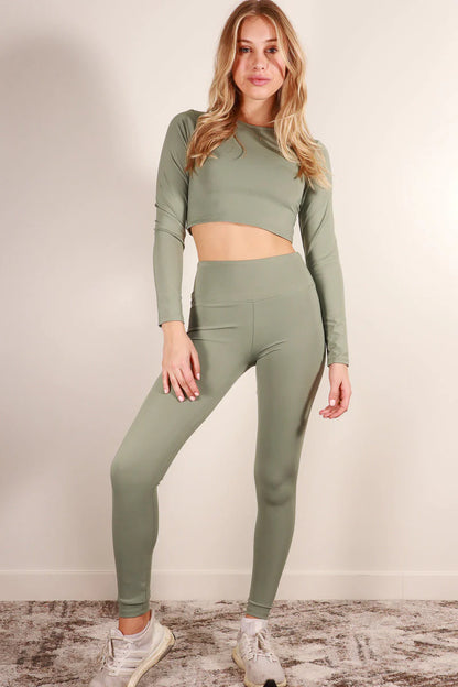 Long Sleeve Crop Top & High Waist Leggings Activewear Set (CAPELLA)