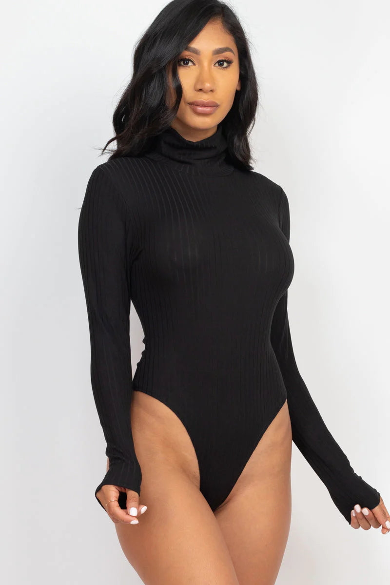 Ribbed Turtle Neck Long Sleeve Bodysuit (CAPELLA)